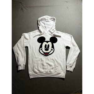 Disney Afghan Micky Mouse Sweatshirt‎ Mens Size XS White Pullover Hoodie
